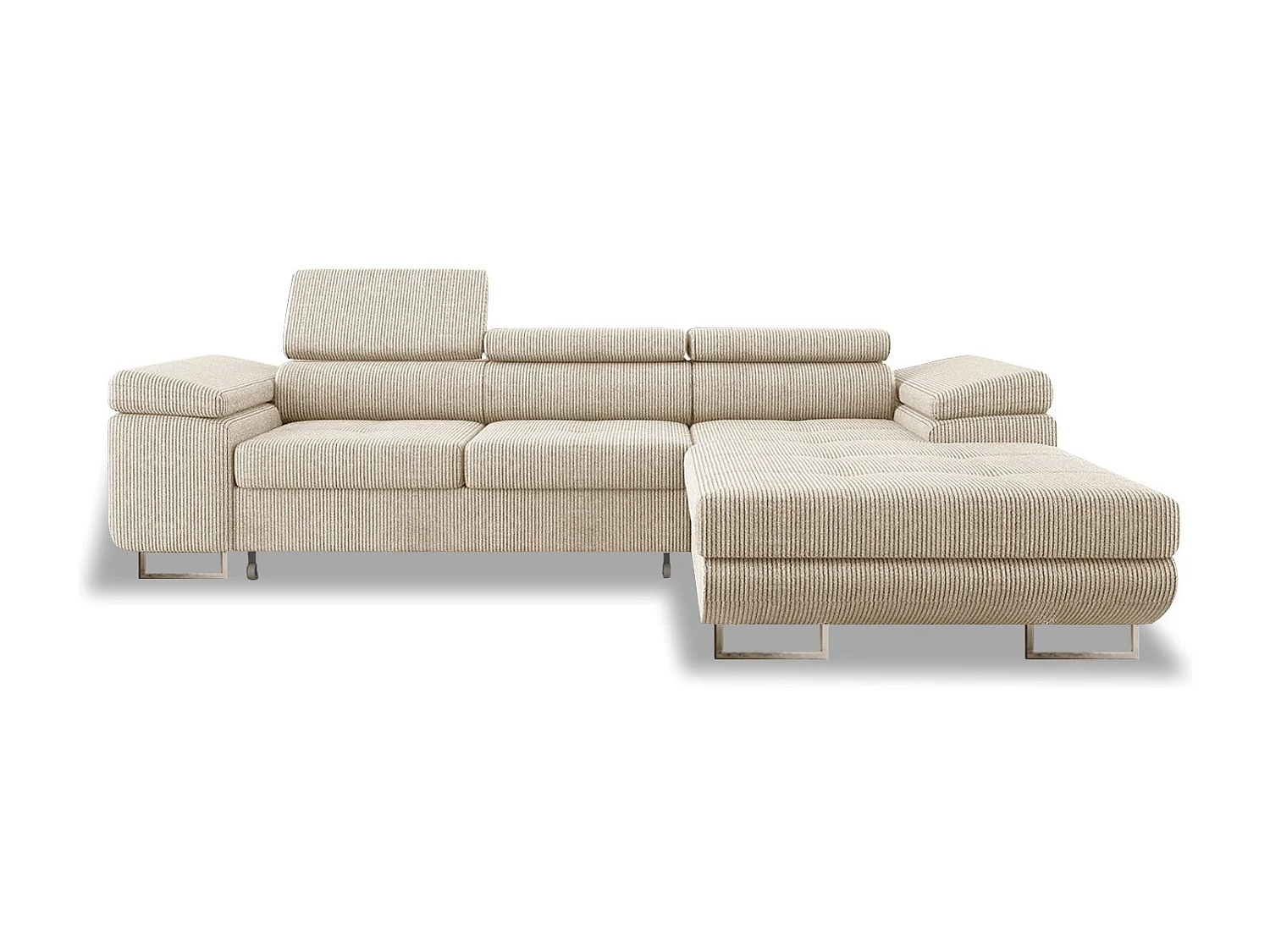 Canapé d'angle droit convertible Alphonso velours côtelé Beige