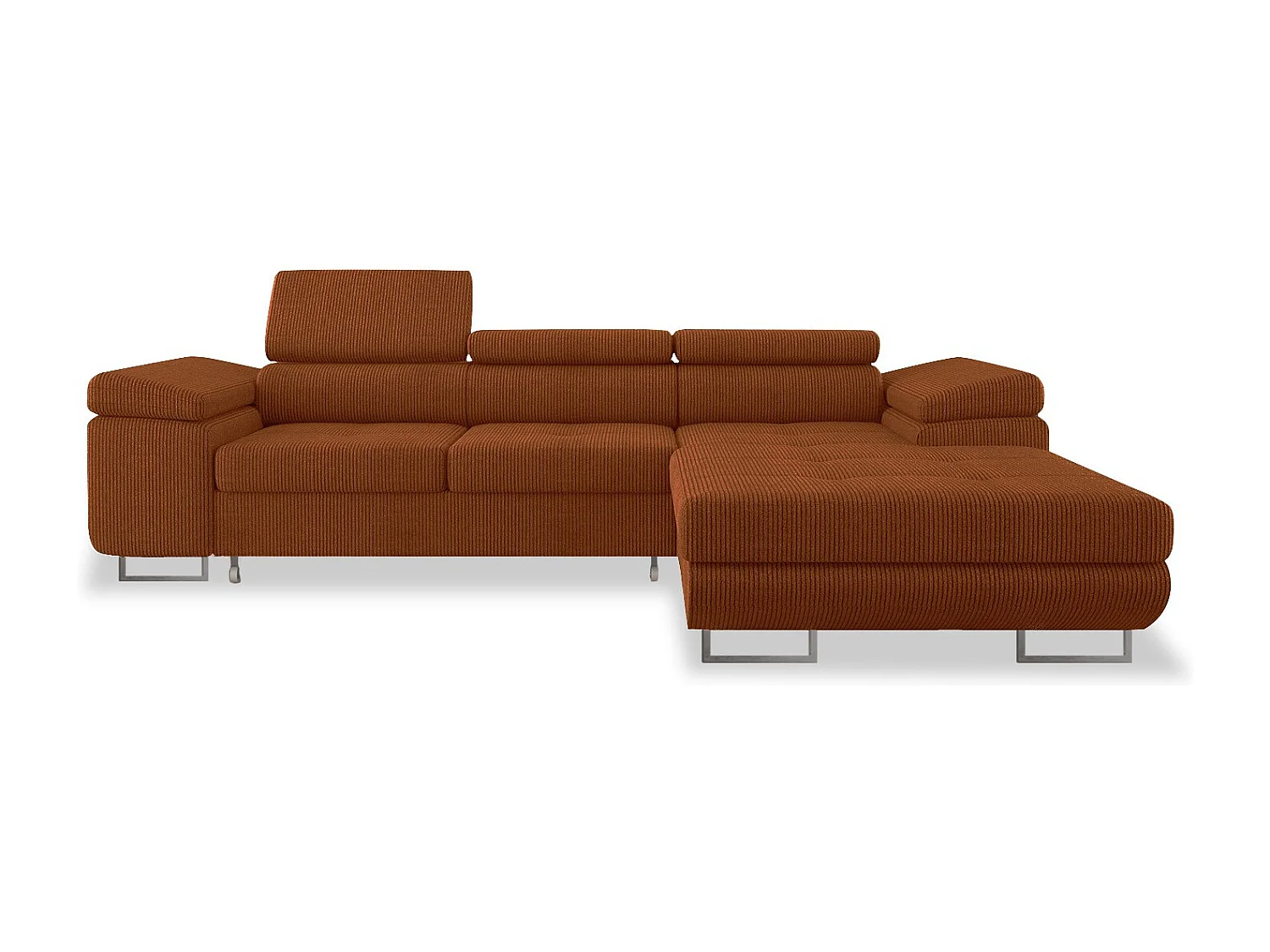 Canapé d'angle droit convertible Alphonso velours côtelé Terracotta