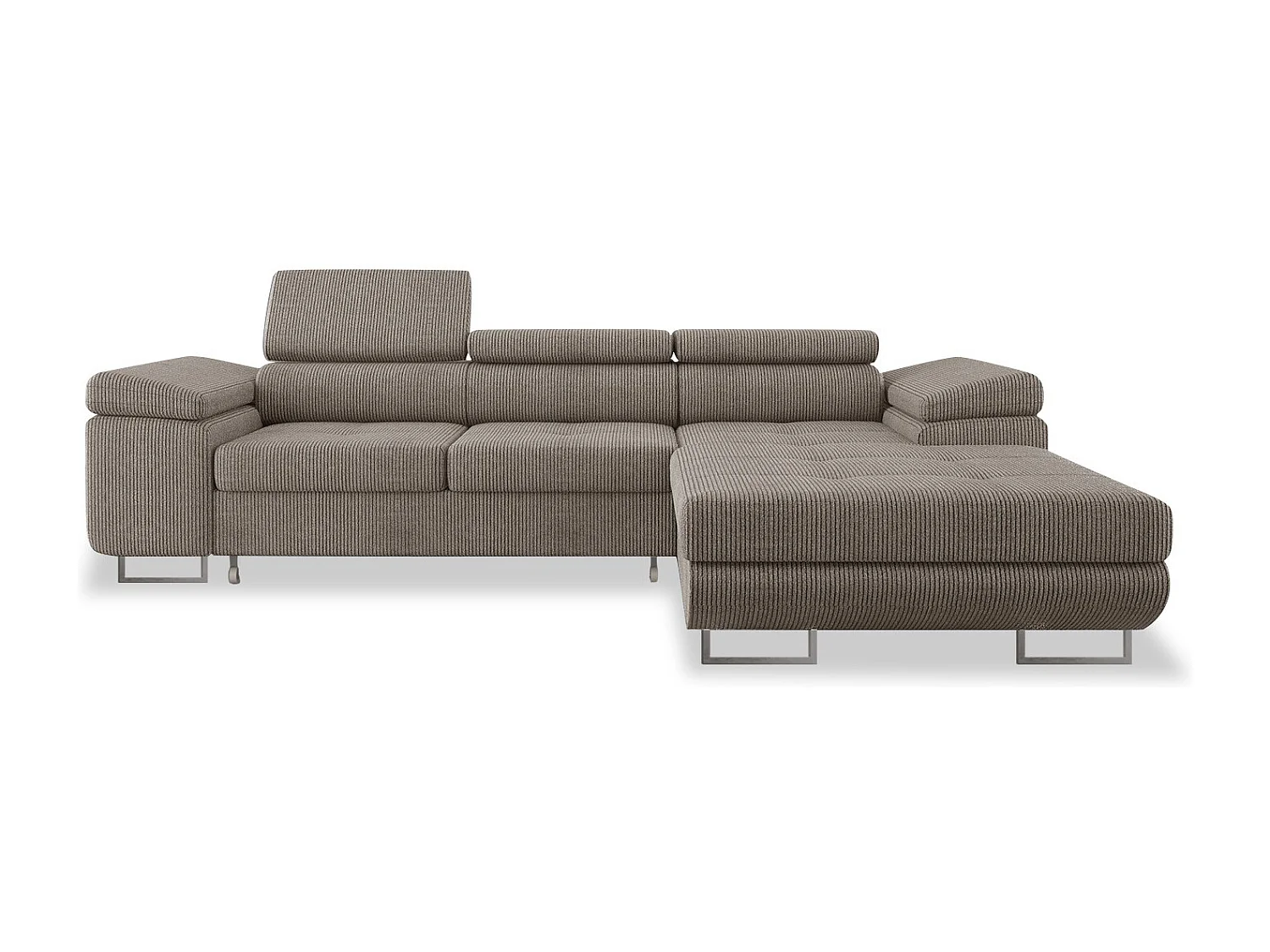 Canapé d'angle droit convertible Alphonso velours côtelé Taupe