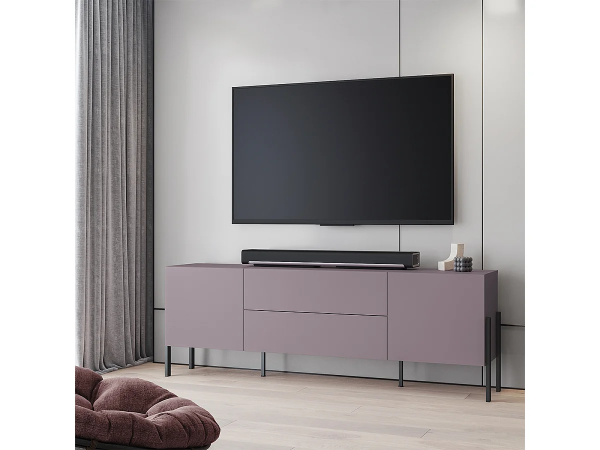 Meuble TV 2 portes 2 tiroirs 200 cm Bérénice Violet
