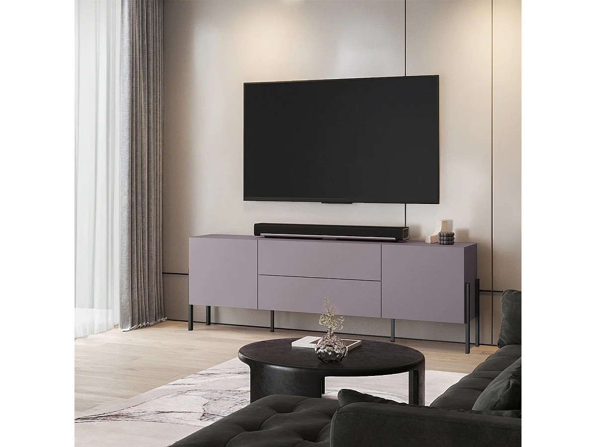 Meuble TV 2 portes 2 tiroirs 200 cm Bérénice Violet