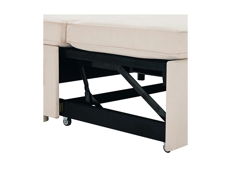 Canapé d'angle convertible avec 2 Coffres, Oreiller, Porte-gobelets - en Coton et Lin - 270×130×86cm - Beige