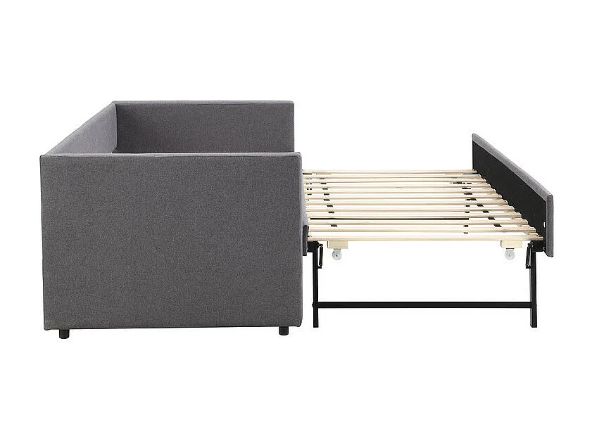 Lit gigogne 2x90x200cm en Lin gris - lit simple - avec pieds en métal pliables