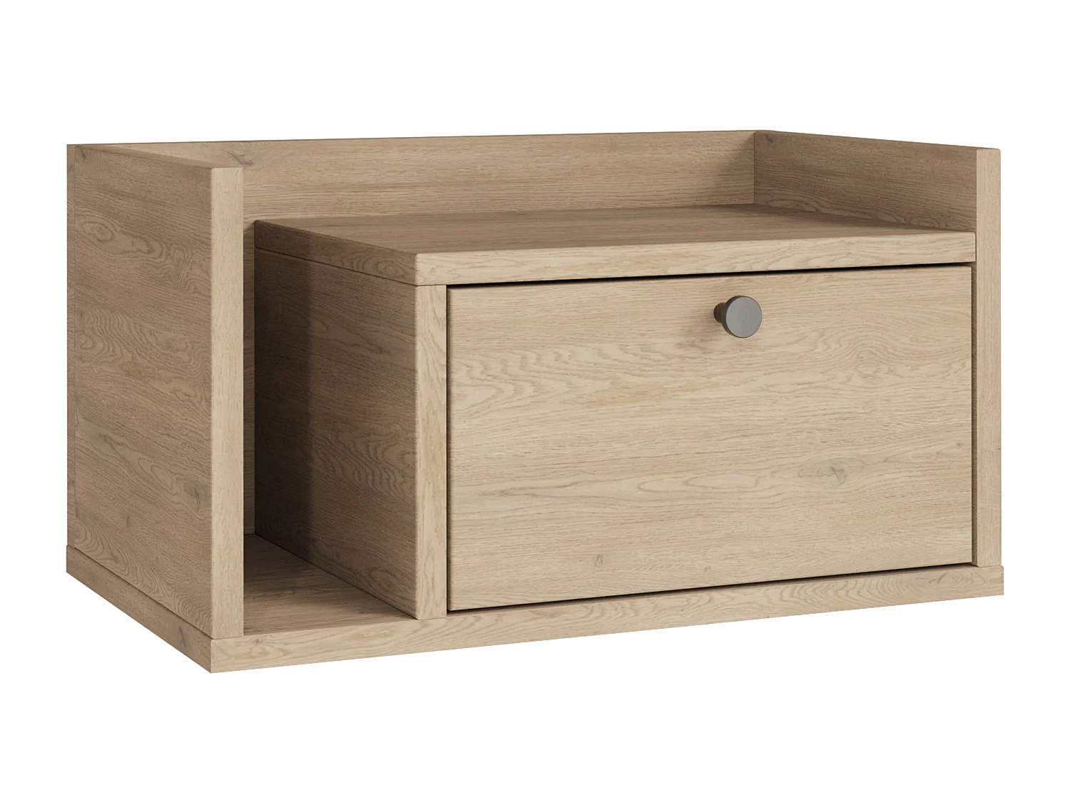 Nachtkastje WENA, wandmontage, met lade en legplank links Aura, 50x27x35 cm, Eik Cremona