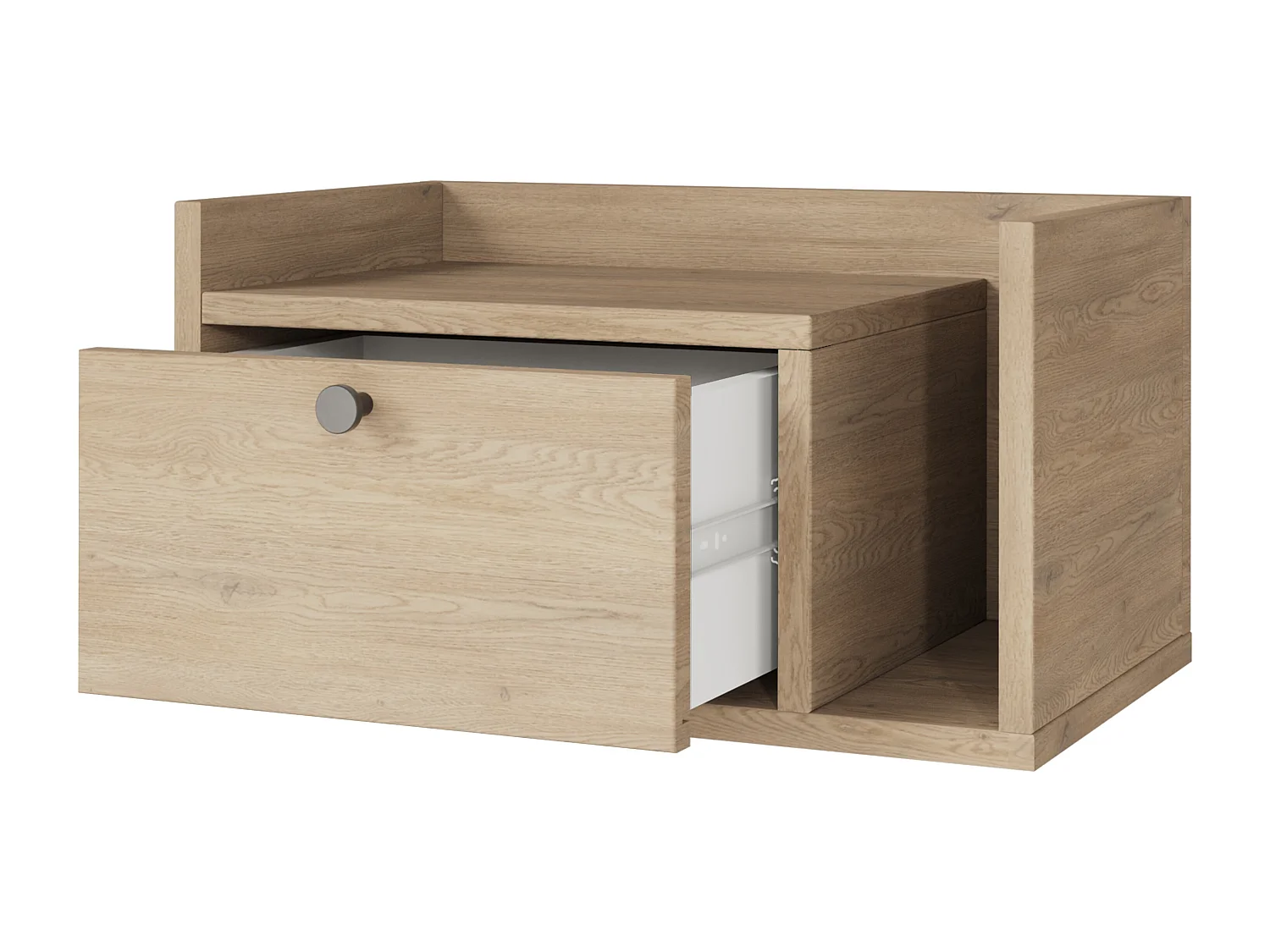 Table de chevet WENA, montage mural, avec tiroir et étagère à droite Aura, 50x27x35 cm, Chêne de Crémone