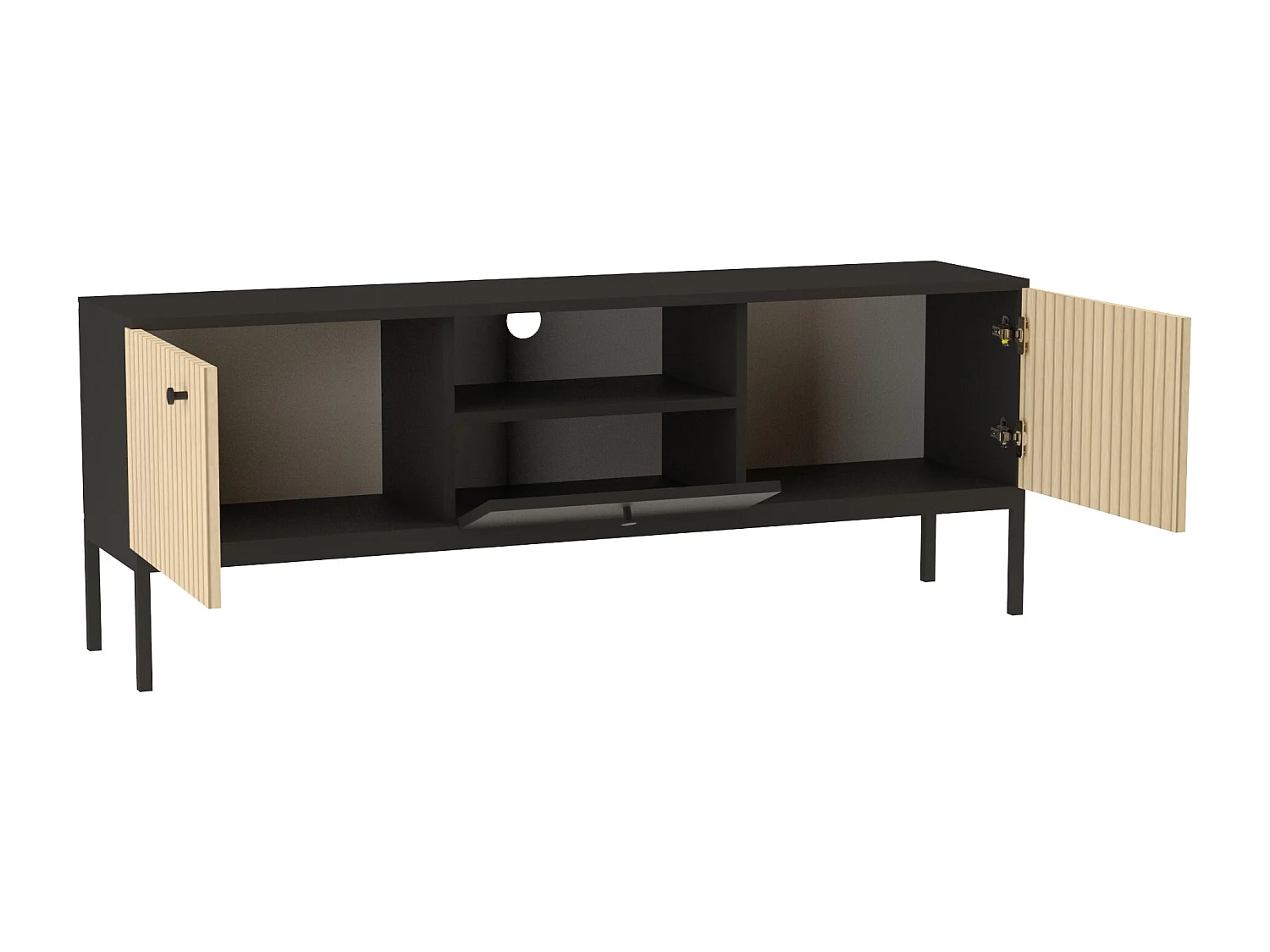 Meuble de télévision WENA, 3 portes, Gaja, 150x53x40 cm, Noir/Chêne Gaja