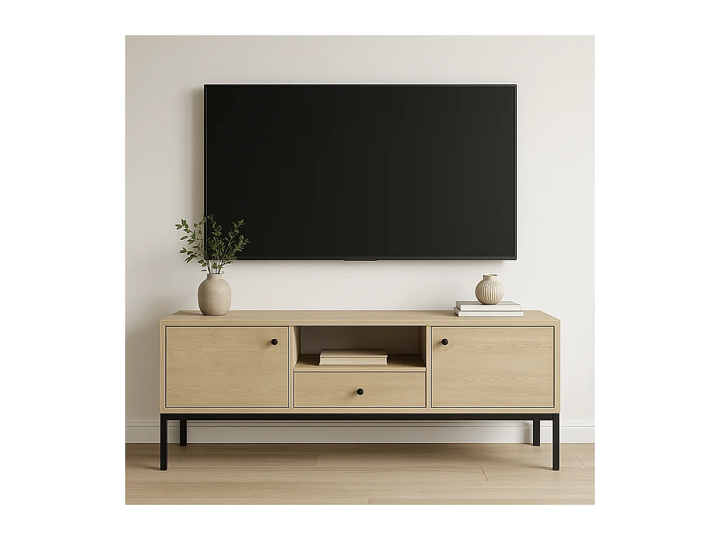 Meuble de télévision WENA, 3 portes, Gaja, 150x53x40 cm, Chêne de Crémone Gaja