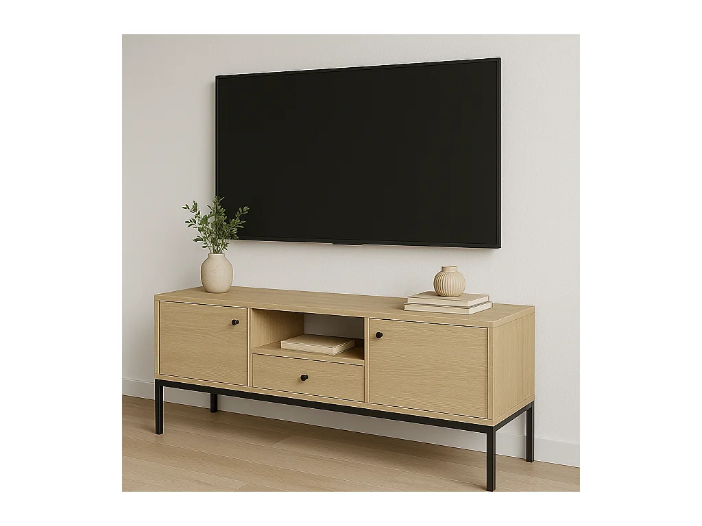 Meuble de télévision WENA, 3 portes, Gaja, 150x53x40 cm, Chêne de Crémone Gaja