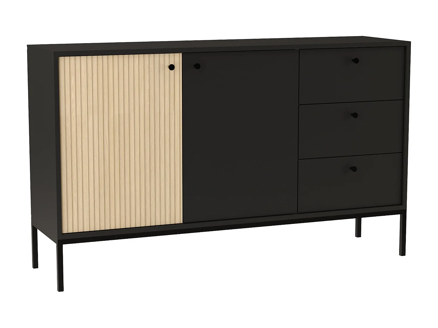 Commode WENA, 3 tiroirs, 2 portes, Gaja, 150x95x40 cm, Noir/Chêne Gaja