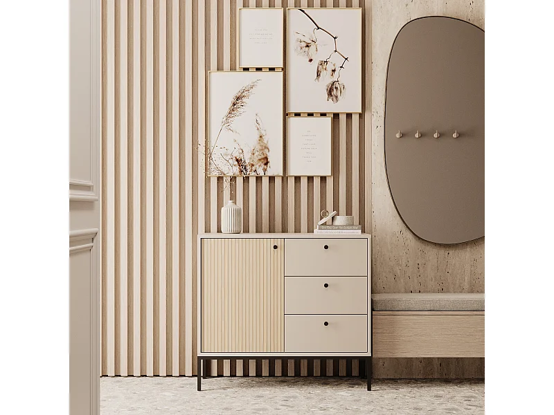 Commode WENA, 1 portes, 3 tiroirs, Gaja, 100x95x40 cm, Cachemire/Chêne Gaja