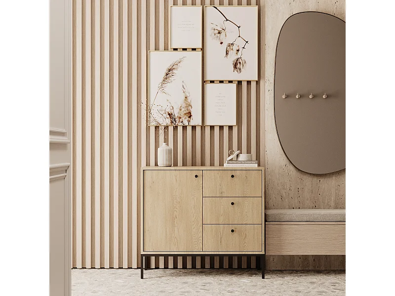 Ladekast WENA, 1 deuren, 3 laden, Gaja, 100x95x40 cm, Eik Cremona Gaja