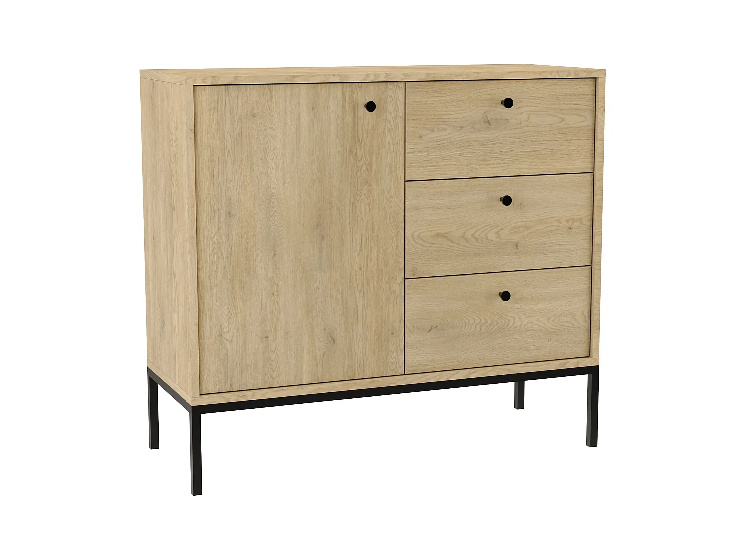 Ladekast WENA, 1 deuren, 3 laden, Gaja, 100x95x40 cm, Eik Cremona Gaja