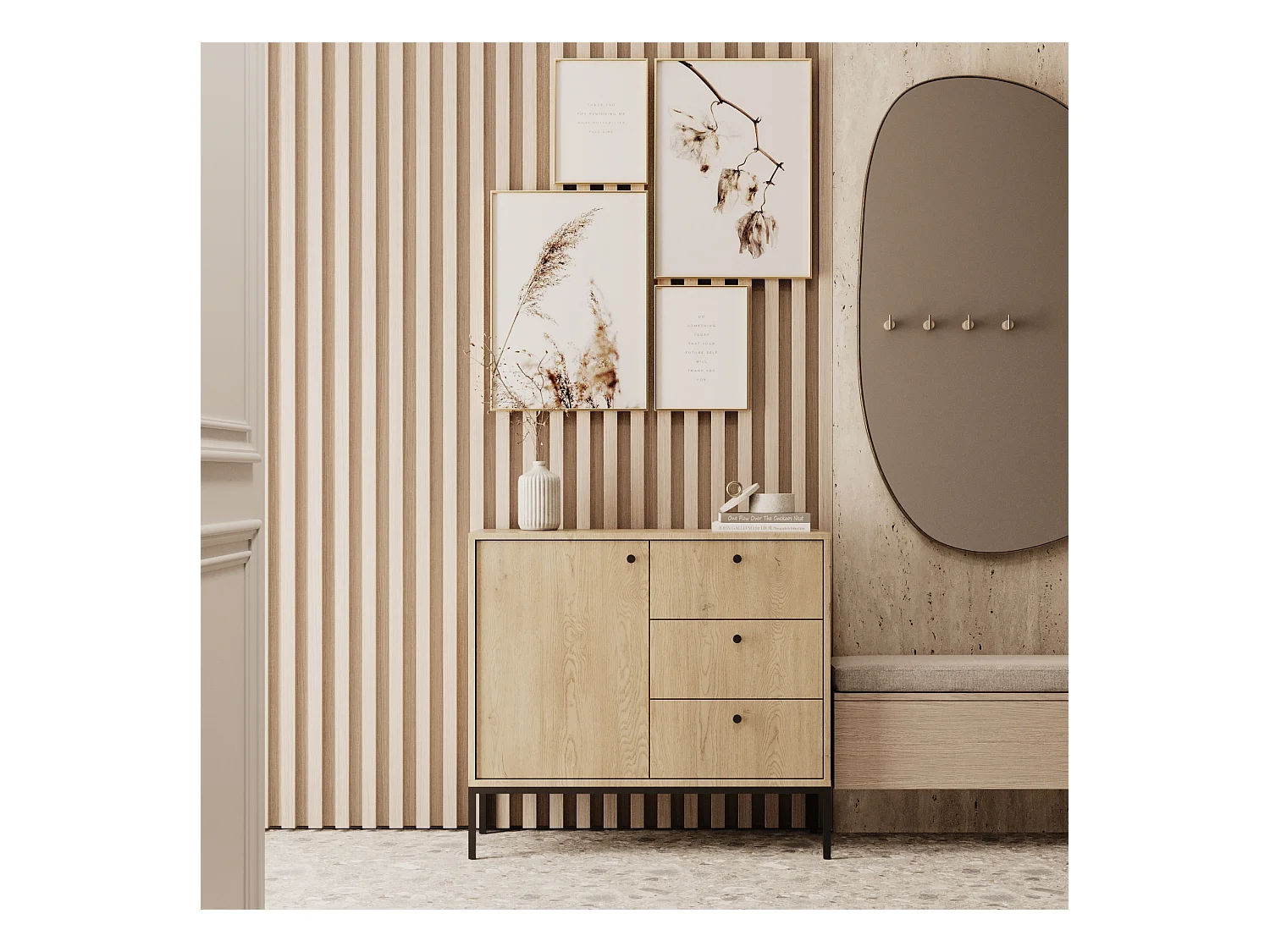 Commode WENA, 1 portes, 3 tiroirs, Gaja, 100x95x40 cm, Chêne de Crémone Gaja