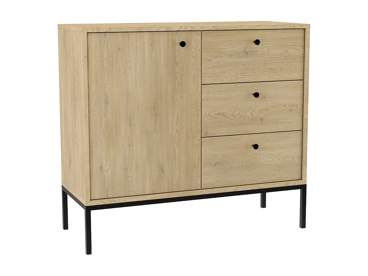 Commode WENA, 1 portes, 3 tiroirs, Gaja, 100x95x40 cm, Chêne de Crémone Gaja