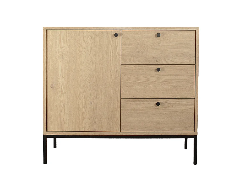 Commode WENA, 1 portes, 3 tiroirs, Gaja, 100x95x40 cm, Chêne de Crémone Gaja