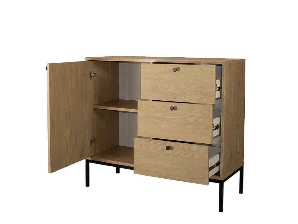 Commode WENA, 1 portes, 3 tiroirs, Gaja, 100x95x40 cm, Chêne de Crémone Gaja