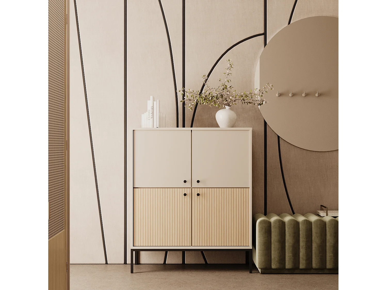 Commode haute WENA, 4 portes, sans tiroirs, Gaja, 100x120x40 cm, Cachemire/Chêne Gaja