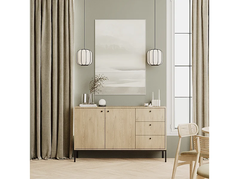 Kommode WENA, 2 Türen,  3 Schubladen, Gaja, 150x95x40 cm, Eiche Cremona Gaja