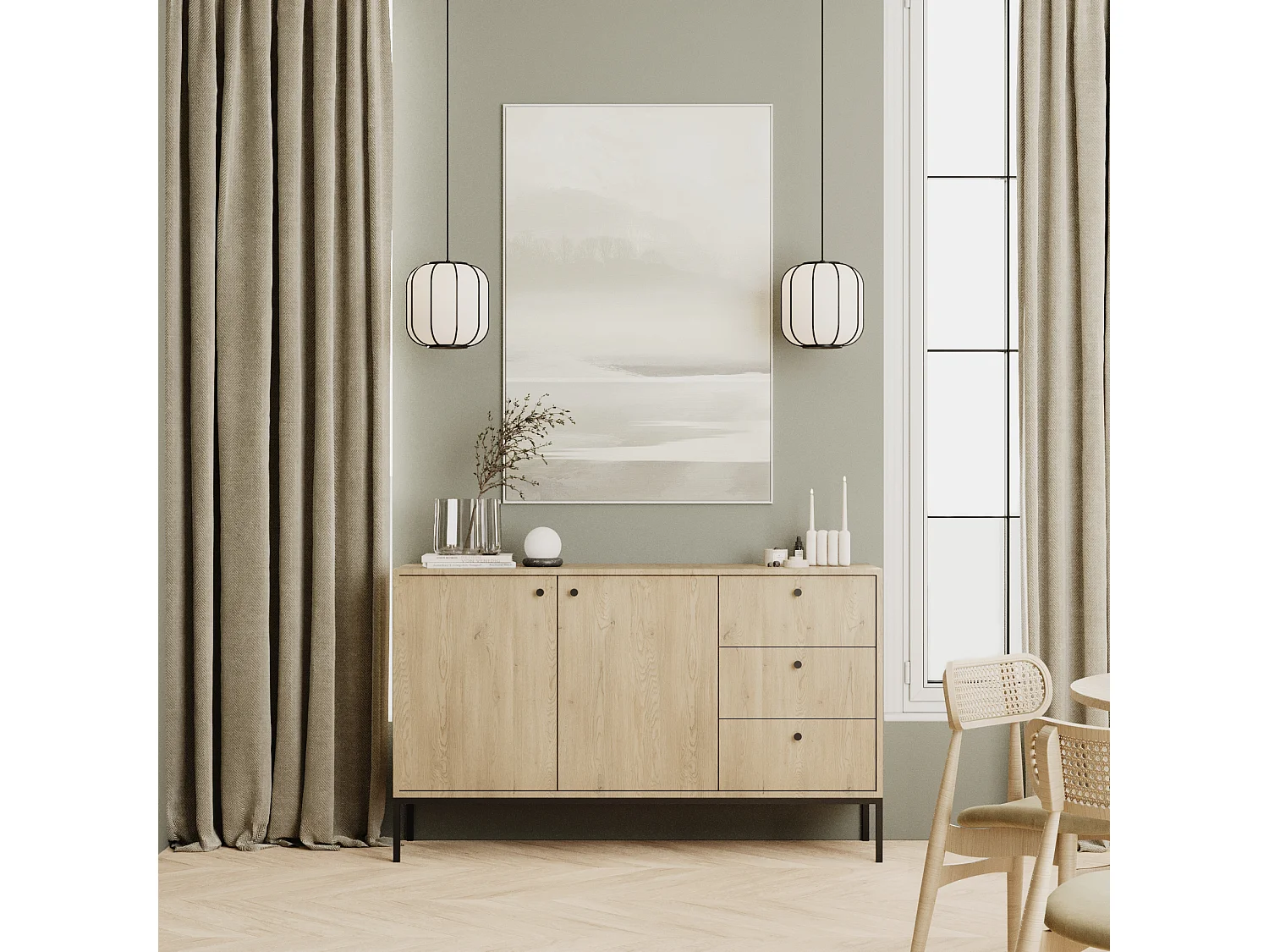 Commode WENA, 2 portes, 3 tiroirs, Gaja, 150x95x40 cm, Chêne de Crémone Gaja