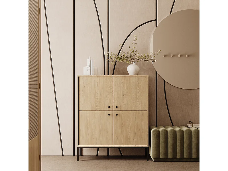 Highboard WENA, 4 Türen, ohne Schubladen, Gaja, 100x120x40 cm, Eiche Cremona Gaja