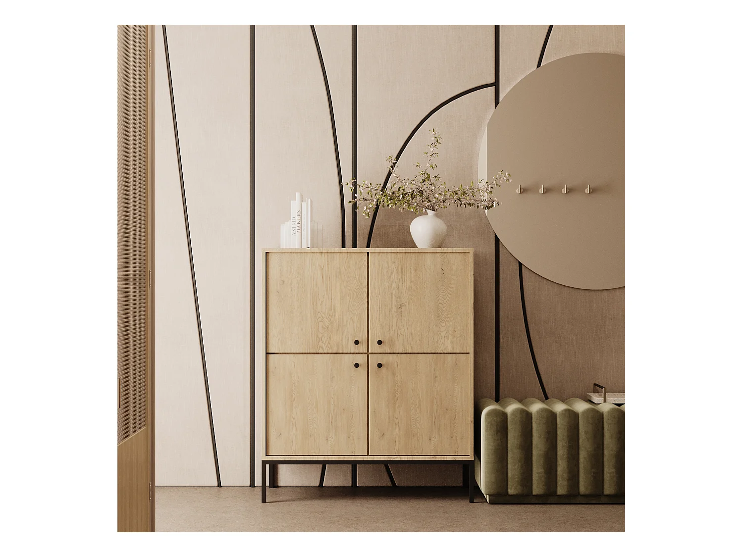 Highboard WENA, 4 Türen, ohne Schubladen, Gaja, 100x120x40 cm, Eiche Cremona Gaja