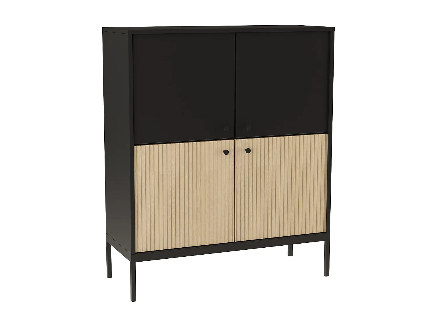Commode haute WENA, 4 portes, sans tiroirs, Gaja, 100x120x40 cm, Noir/Chêne Gaja