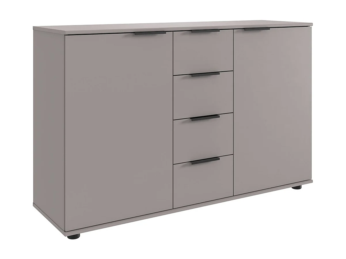 Commode, meuble de rangement avec 2 portes et 4 tiroirs coloris Gris, rechampis graphite - Longueur 130 x Hauteur 83 x Profondeur 41cm 