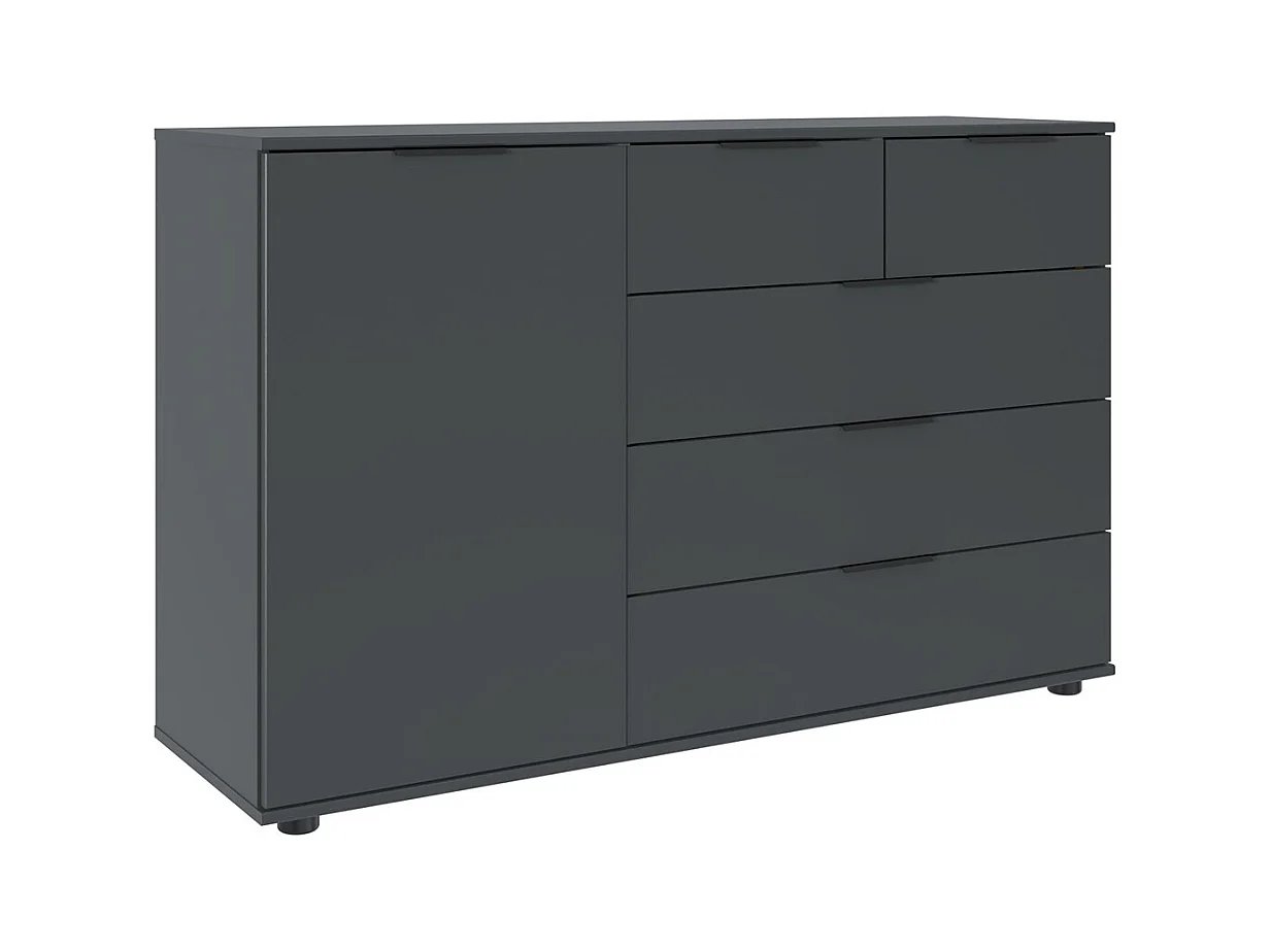 Commode combinée, meuble de rangement coloris graphite, noir  - Longueur 130 x Hauteur 83 x Profondeur 41 cm
