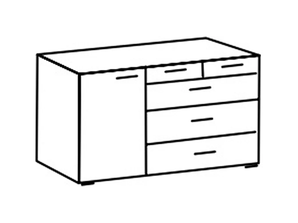 Commode combinée, meuble de rangement coloris graphite, noir  - Longueur 130 x Hauteur 83 x Profondeur 41 cm