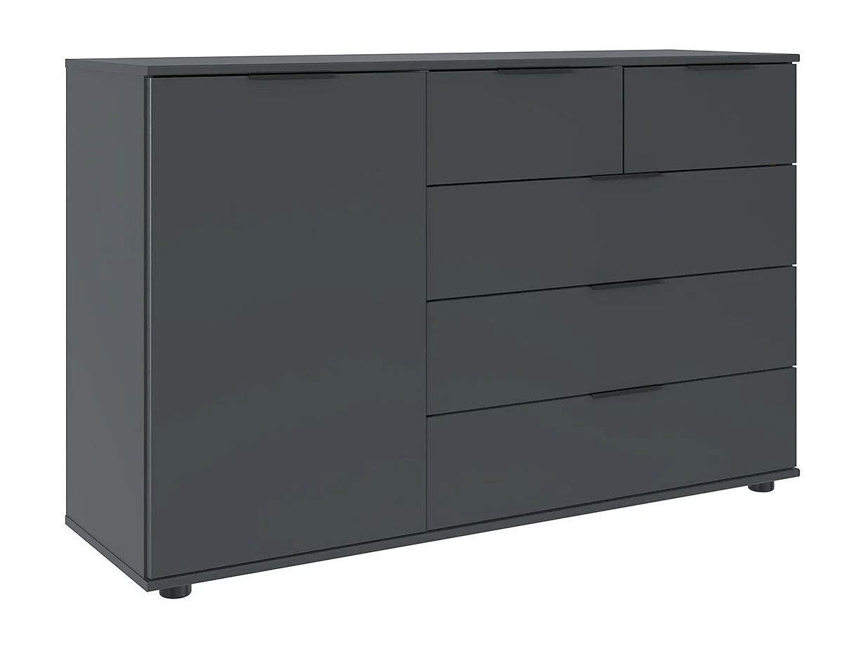 Commode combinée, meuble de rangement coloris graphite, noir  - Longueur 130 x Hauteur 83 x Profondeur 41 cm