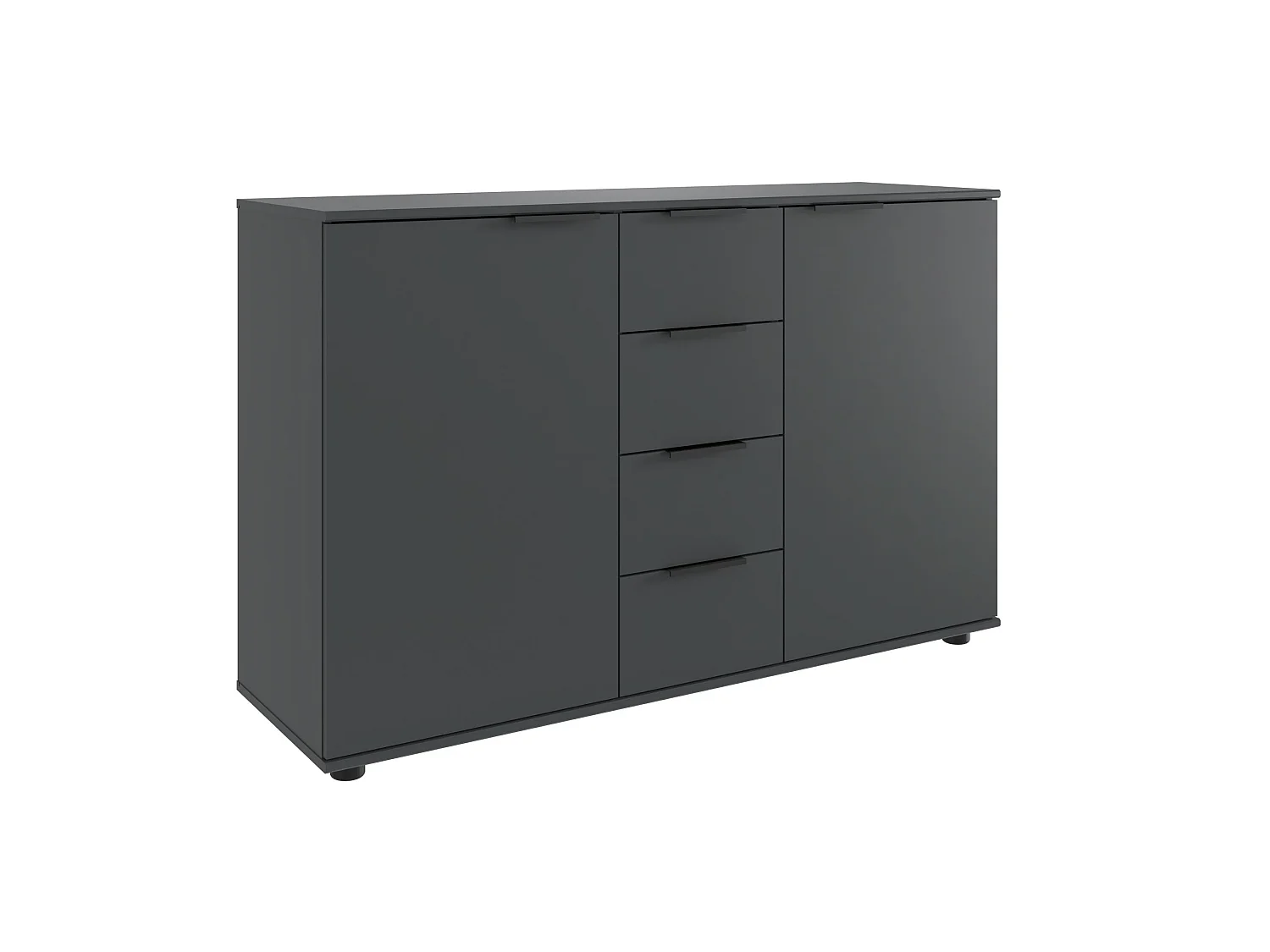 Commode, meuble de rangement avec 2 portes et 4 tiroirs coloris graphite, noir  - Longueur 130 x Hauteur 83 x Profondeur 41cm 