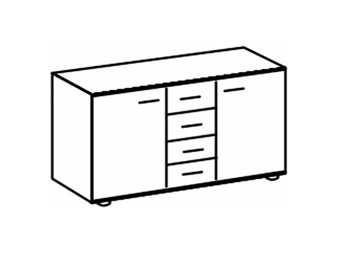 Commode, meuble de rangement avec 2 portes et 4 tiroirs coloris graphite, noir  - Longueur 130 x Hauteur 83 x Profondeur 41cm 