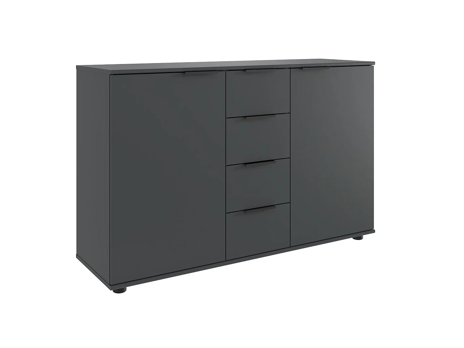 Commode, meuble de rangement avec 2 portes et 4 tiroirs coloris graphite, noir  - Longueur 130 x Hauteur 83 x Profondeur 41cm 