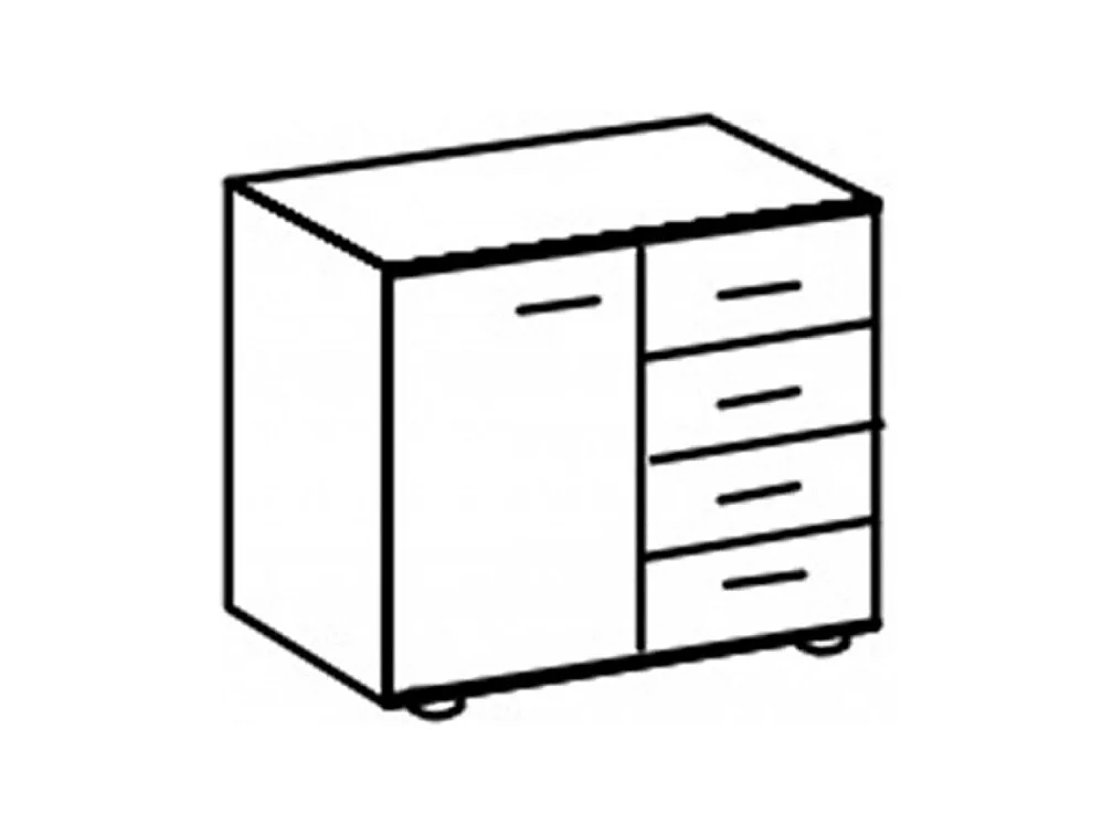 Commode combinée, meuble de rangement coloris Gris, rechampis graphite - Longueur 81 x Hauteur 83 x Profondeur 41 cm