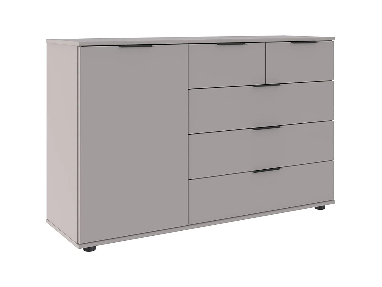 Commode, meuble de rangement coloris Gris, rechampis graphite - Longueur 130 x Hauteur 83 x Profondeur 41cm 