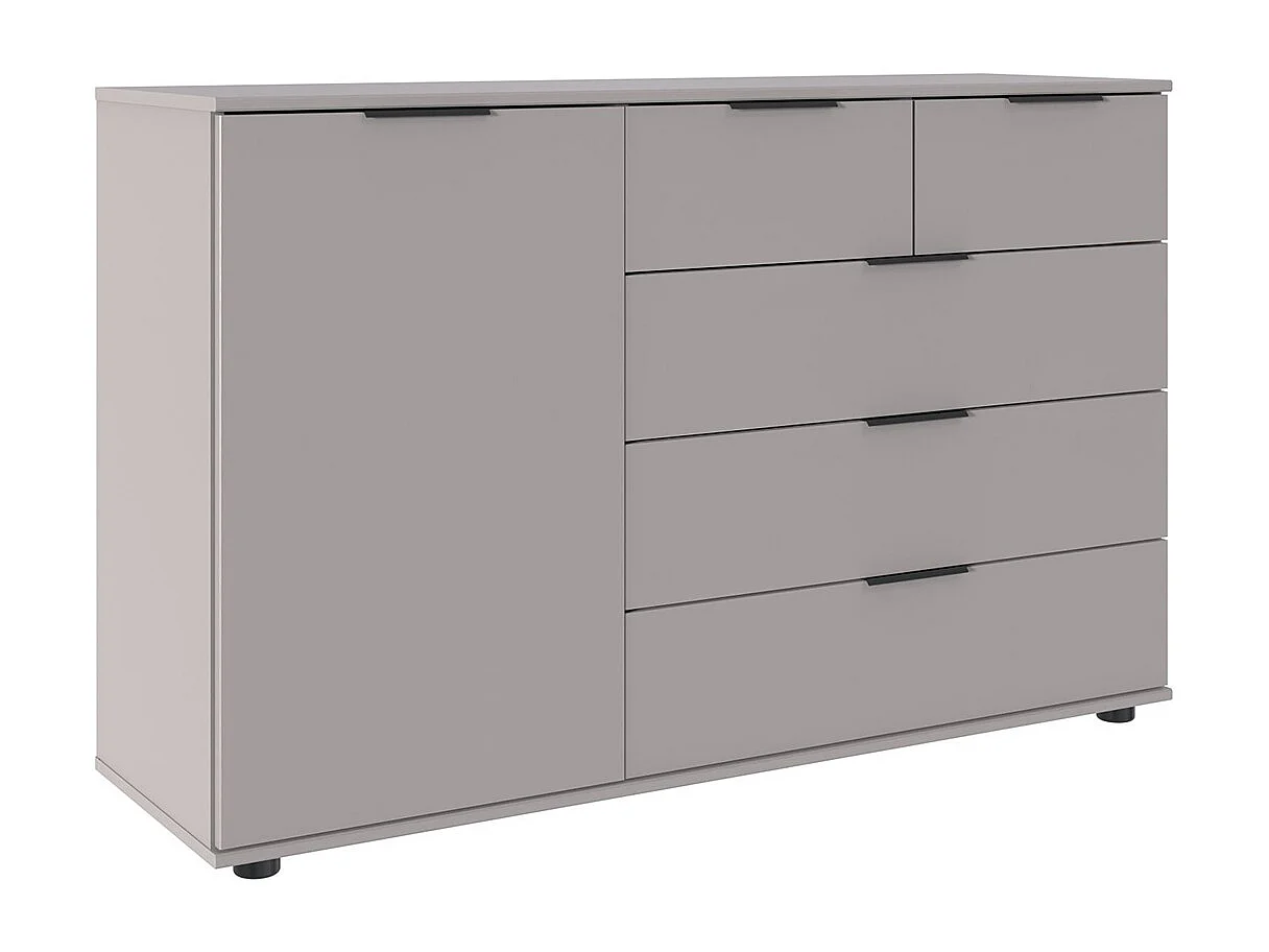 Commode, meuble de rangement coloris Gris, rechampis graphite - Longueur 130 x Hauteur 83 x Profondeur 41cm 