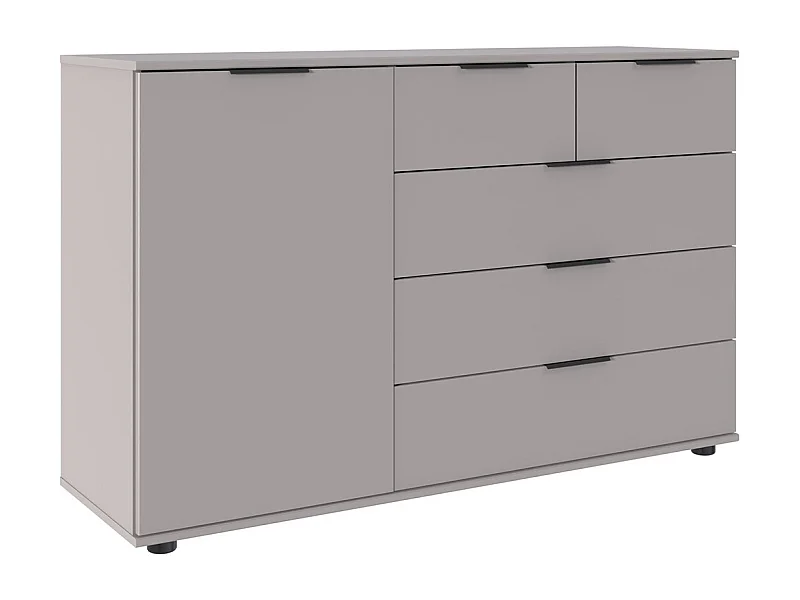 Commode, meuble de rangement coloris Gris, rechampis graphite - Longueur 130 x Hauteur 83 x Profondeur 41cm 