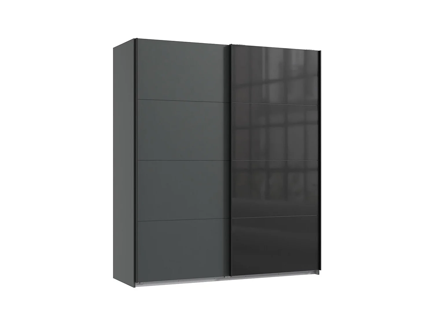 Armoire à portes coulissantes coloris graphite et verre coloris noir, rechampis graphite  - Longueur 180 x Hauteur 208  x Profondeur 65 cm 