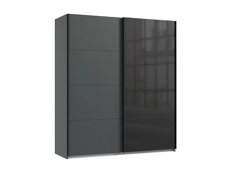 Armoire à portes coulissantes coloris graphite et verre coloris noir, rechampis graphite  - Longueur 180 x Hauteur 208  x Profondeur 65 cm 