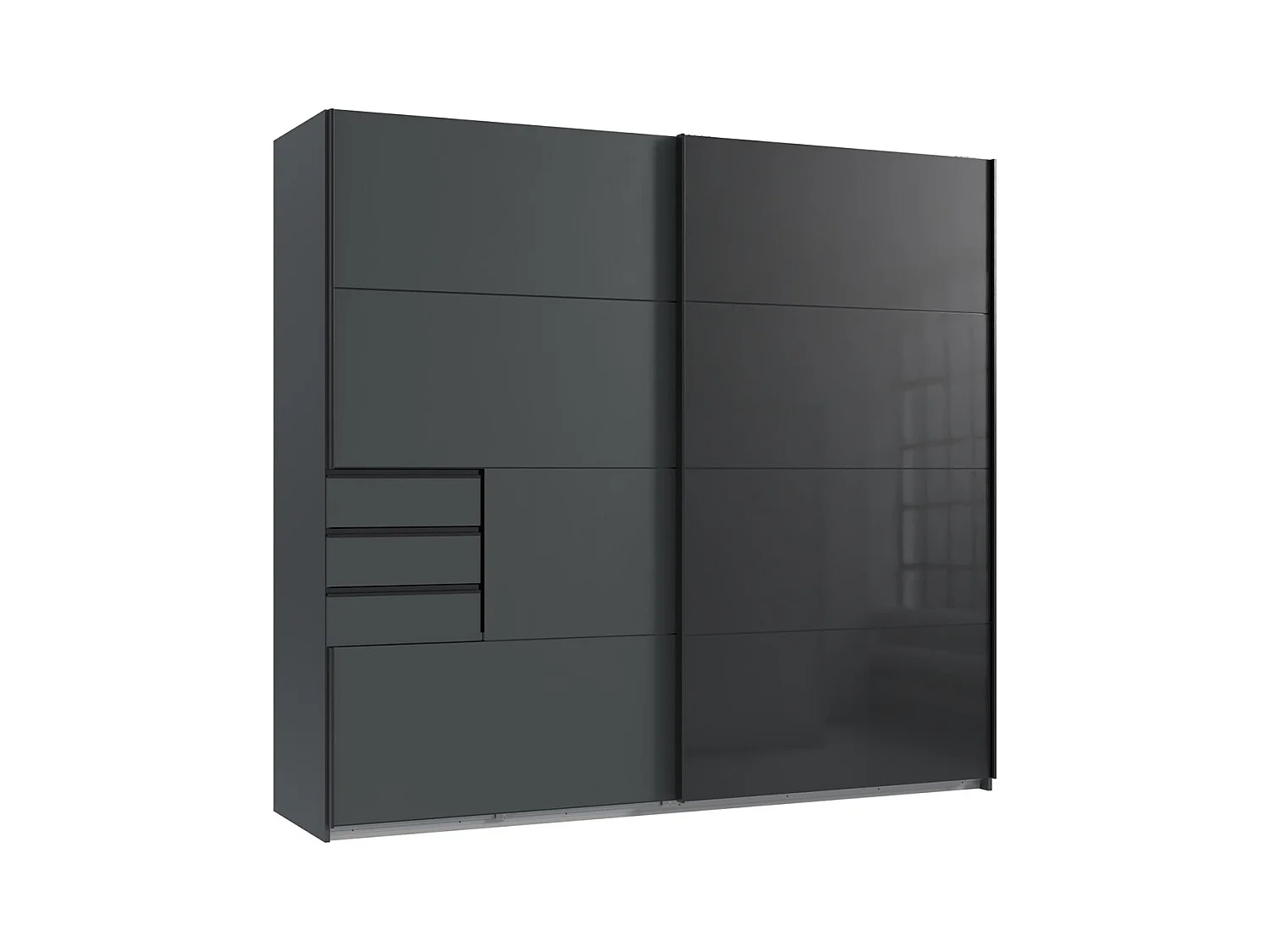 Armoire, placard coloris  graphite et verre coloris noir, rechampis graphite  - Longueur 225 x Hauteur 208 x Profondeur 64 cm
