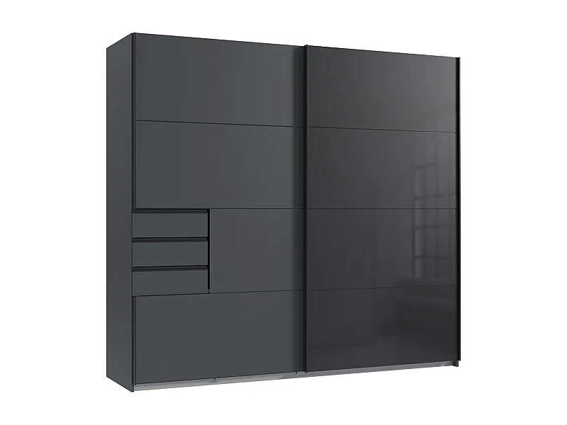 Armoire, placard coloris  graphite et verre coloris noir, rechampis graphite  - Longueur 225 x Hauteur 208 x Profondeur 64 cm