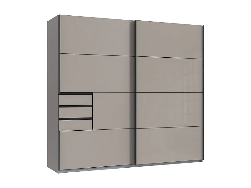 Armoire, placard coloris Gris et verre coloris gris,  graphite - Longueur 225 x Hauteur 208 x Profondeur 64 cm