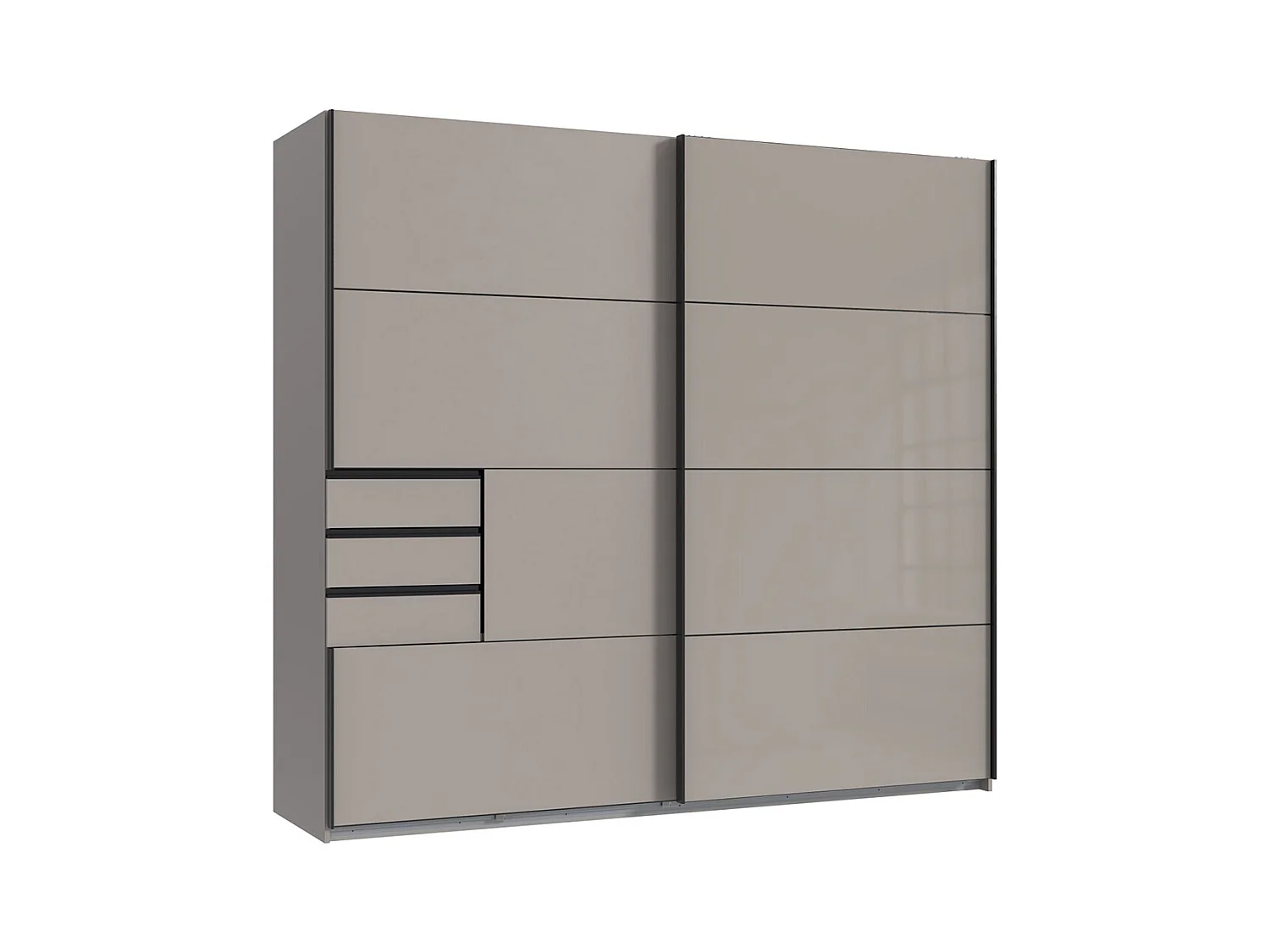 Armoire, placard coloris Gris et verre coloris gris,  graphite - Longueur 225 x Hauteur 208 x Profondeur 64 cm