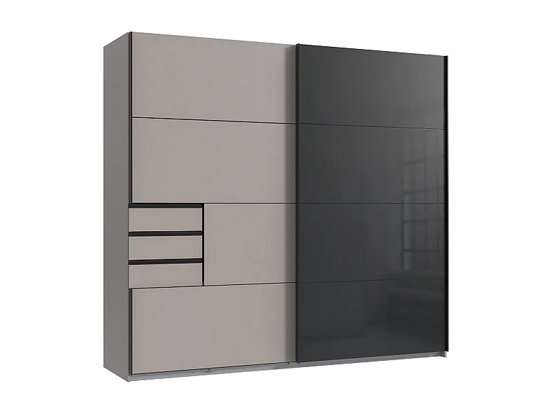 Armoire, placard coloris Gris et verre coloris noir, rechampis graphite - Longueur 225 x Hauteur 208 x Profondeur 64 cm