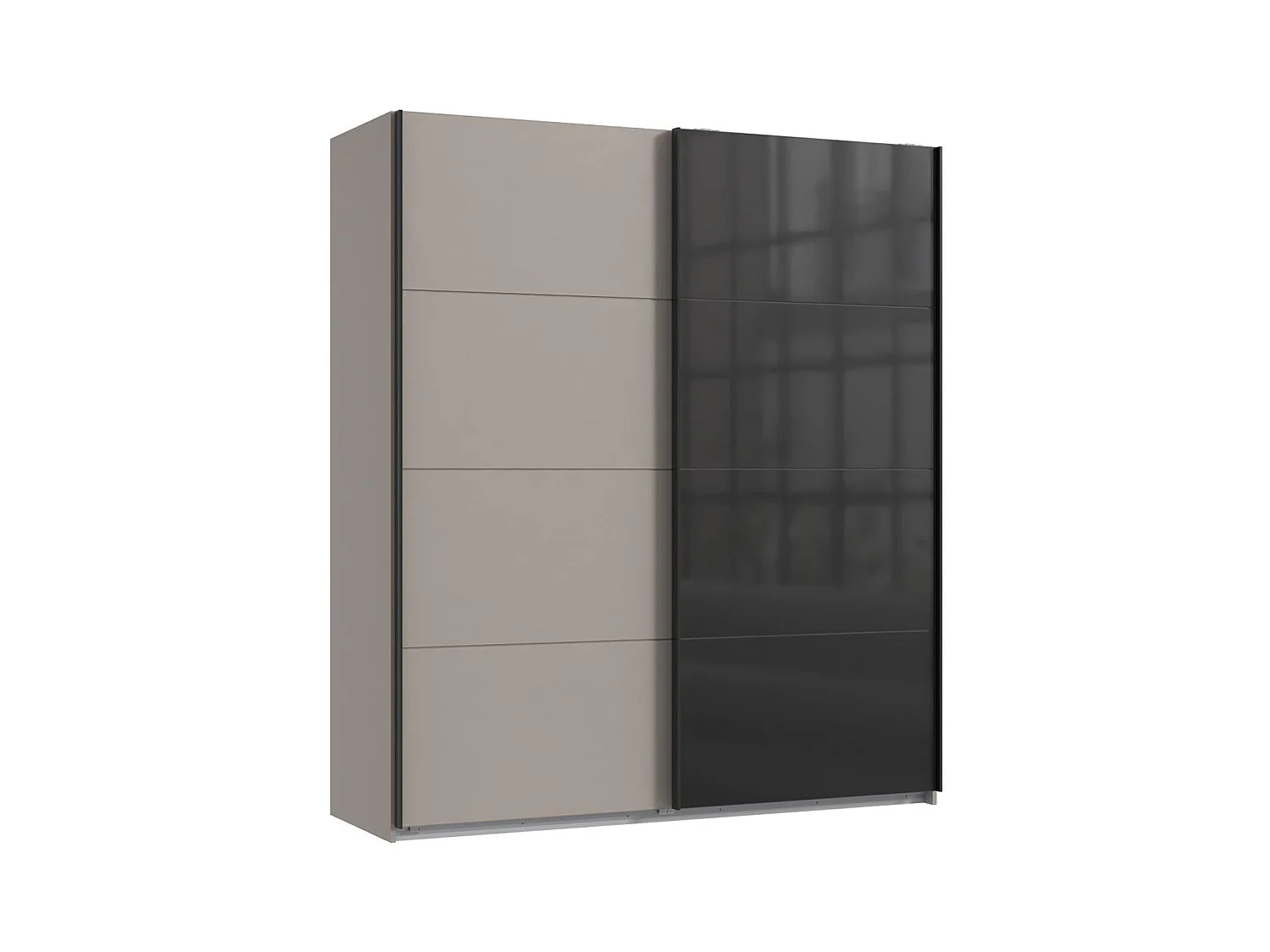 Armoire à portes coulissantes coloris Gris et verre coloris noir, rechampis graphite  - Longueur 180 x Hauteur 208 x Profondeur 65 cm 