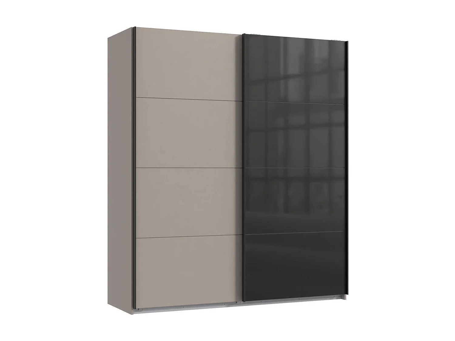 Armoire à portes coulissantes coloris Gris et verre coloris noir, rechampis graphite  - Longueur 180 x Hauteur 208 x Profondeur 65 cm 