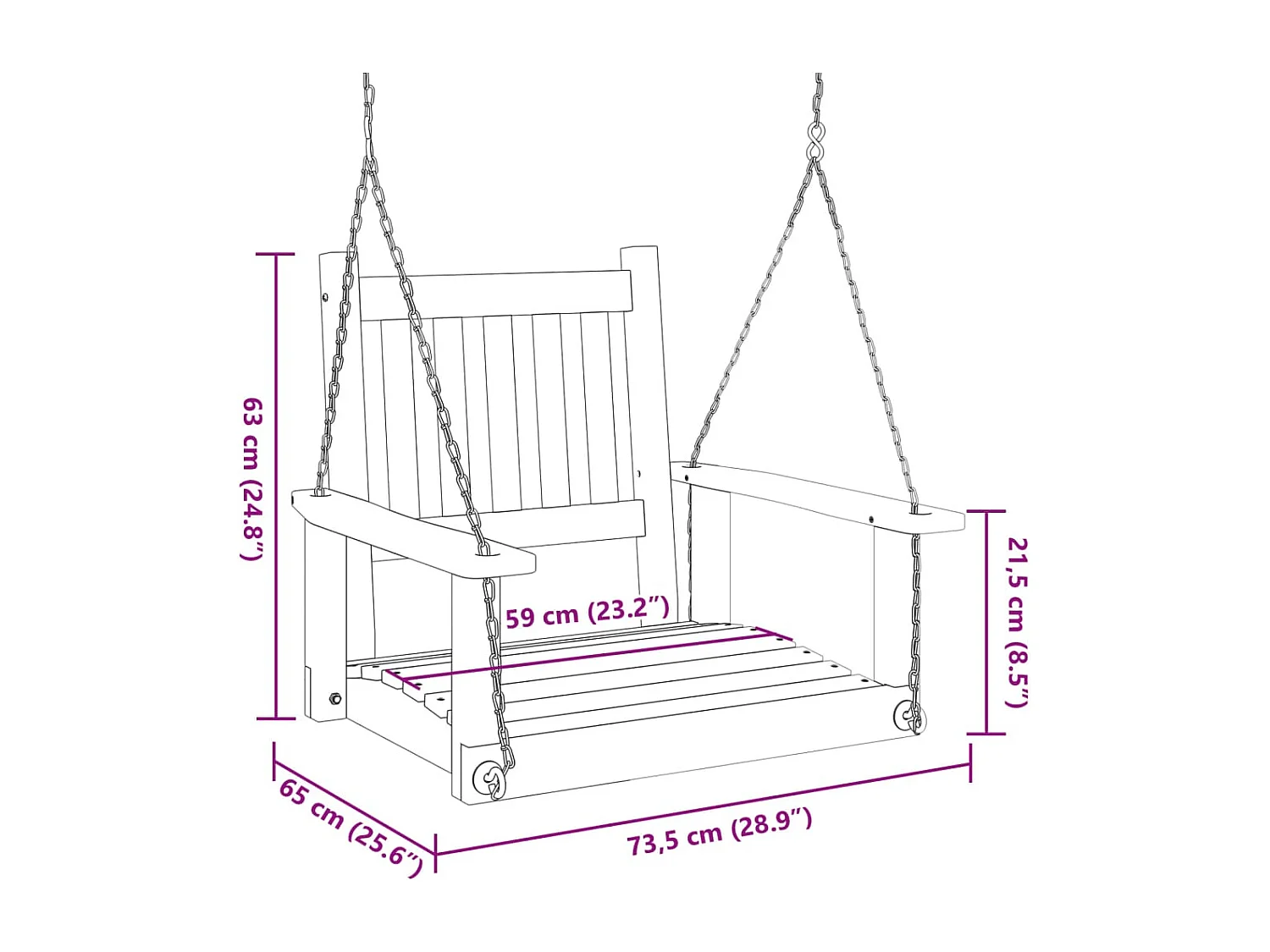 Chaise balançoire de jardin chaînes en métal bois massif sapin