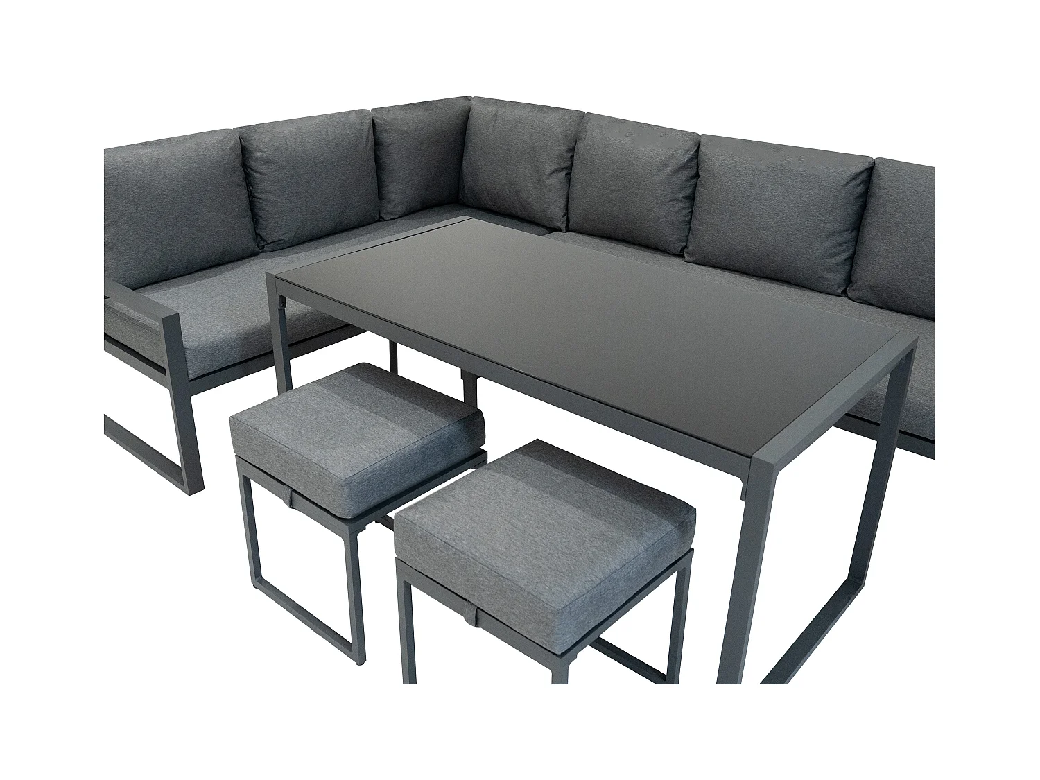Ensemble Meubles de Jardin En Aluminium Gris Anthracite 7 Places Salon Extérieur Modulaire En Forme de L & Table (Housse Imperméable INCLUS)