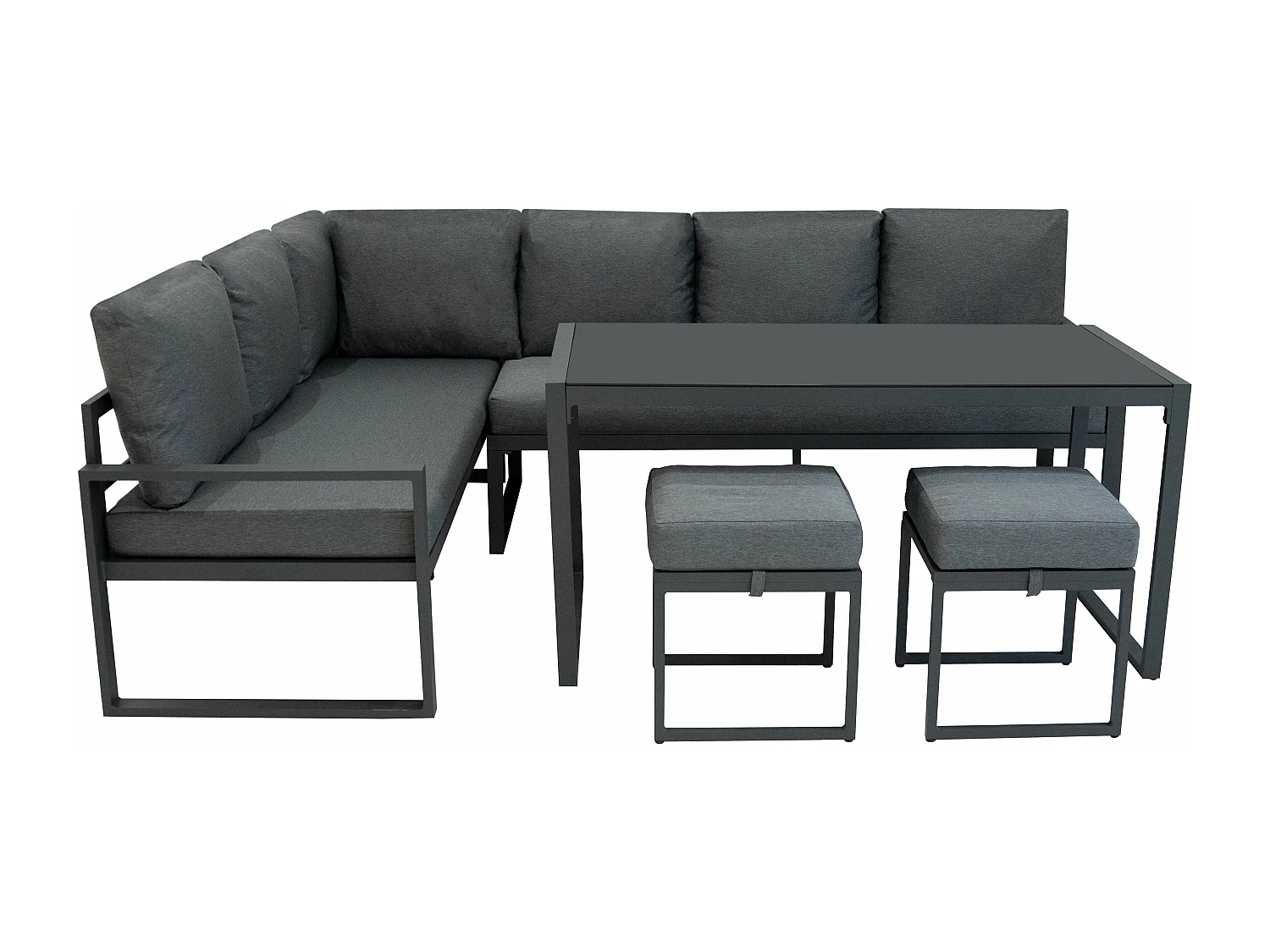 Ensemble Meubles de Jardin En Aluminium Gris Anthracite 7 Places Salon Extérieur Modulaire En Forme de L & Table (Housse Imperméable INCLUS)
