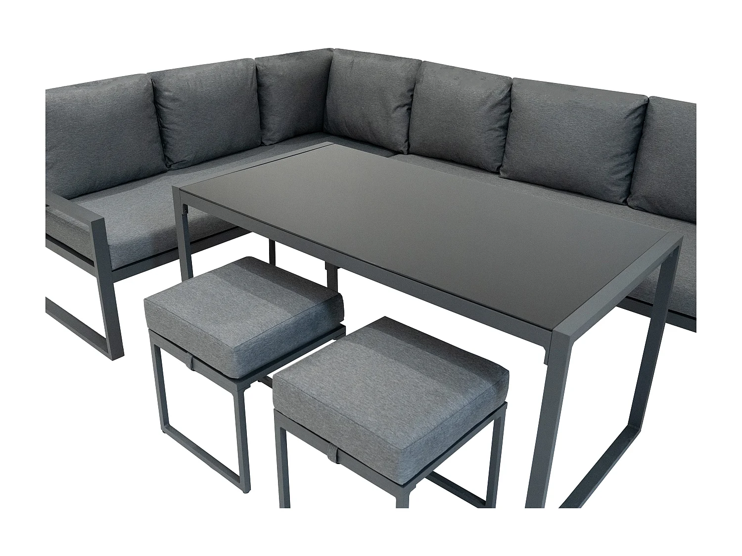 Ensemble Meubles de Jardin En Aluminium Gris Anthracite 7 Places Salon Extérieur Modulaire En Forme de L & Table (Housse Imperméable INCLUS)